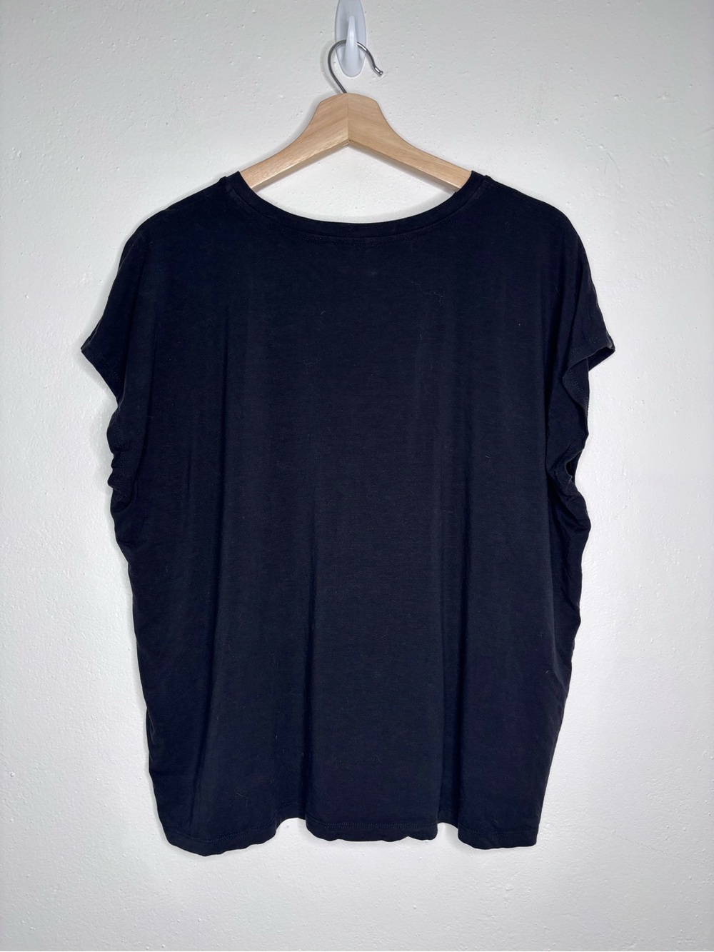 Eileen Fisher Black Jersey Boxy Short Sleeve Top Size L EUC - Picture 2 of 6